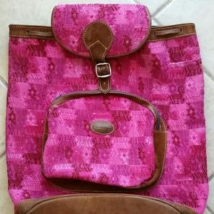 Large Handmade PinkTextile Leather Backpack